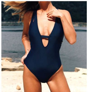 *NWT* Plunging Neckline Navy Blue One-Piece